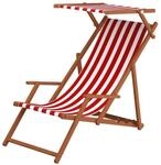 Erst-Holz Holz-Liegestuhl Sonnenliege Strandliege mit Stofffarbe Rot-Wei&szlig; 10-300