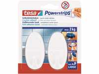 Tesa Selbstklebehaken Weiß oval 2 Stück mit 4 x Powerstrips Large
