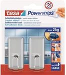 Tesa Selbstklebehaken Chrom gl&auml;nzend eckig 2 St&uuml;ck mit 4 x Powerstrips Large