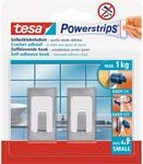 Tesa Selbstklebehaken Metall-Wei&szlig; rechteckig 2 St&uuml;ck mit 4 x Powerstrips Small