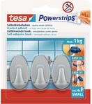 Tesa Selbstklebehaken Chrom matt oval 3 St&uuml;ck mit 4 x Powerstrips Small