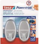 Tesa Selbstklebehaken Chrom matt oval 2 St&uuml;ck mit 4 x Powerstrips Large