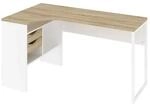 ebuy24 Plus Eckschreibtisch mit 3 Ablagen und 2 Schubladen Weiss und Eichenstruktur
