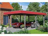 Skan Holz Carport Wendland Schiefergrau 409 x 628 cm EPDM-Dach Blende Rot