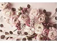 Fototapete Blumen Rosen Rosa Grün Weiß 4,00 m x 2,70 m FSC®
