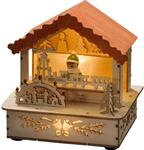 Konstsmide LED Holzsilhouette Marktstand Naturfarben orangenes Dach