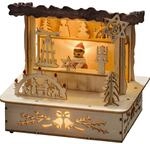 Konstsmide LED Holzsilhouette Marktstand Naturfarben braunes Dach