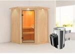 Karibu Sauna mit Ofen intergrierte Stg.LED-Dachkranz Natur