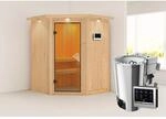 Karibu Sauna mit Bio-Ofen externe Stg.LED-Dachkranz Natur