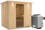 Karibu Sauna-Set Stina inkl. Ofen 9 kW mit integr. Steuerung, Dachkranz