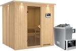 Karibu Sauna-Set Stina inkl. Edelstahl-Ofen 9 kW mit ext. Steuerung, Dachkranz