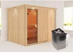 Karibu Sauna Gunda mit Ofen intergrierte Stg.LED-Dachkranz Natur