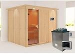 Karibu Sauna Gunda Edelstahlmit Ofen externe Stg.Dachkr Natur