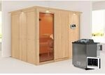 Karibu Sauna Gunda mit Bio-Ofen externe Stg.LED-Dachkranz Natur