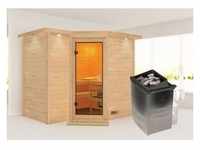 Karibu Sauna Steena 2 mit Ofen intergrierte Stg.LED-Dachkranz Natur