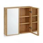 Relaxdays Bad Spiegelschrank Bambus Natur Mit 2 T&uuml;ren 50,5 cm x 65 cm x 14 cm