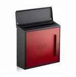 Relaxdays Wandbriefkasten Metall Schwarz Rot Abschlie&szlig;bar 33 cm x 35 cm x 12,5 cm