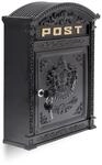 Relaxdays Wandbriefkasten Antik Aluguss Schwarz 44,5 cm x 31 cm x 9,5 cm