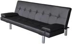 vidaXL Schlafsofa mit 2 Kissen Kunstleder Ausziehbar Schwarz