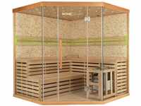 Traditionelle Sauna SKYLINE BIG Tannenholz Natur XL mit Kunststeinwand