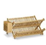 Relaxdays Abtropfgestell Bambus Zusammenklappbar mit Besteckkorb 24 cm x 46 cm x 28