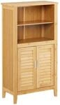Relaxdays Badezimmerschrank Bambus mit Lamellent&uuml;ren 92 cm x 50 cm x 25 cm