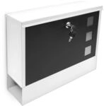 Relaxdays Briefkasten Metall Wei&szlig; Schwarz Abschlie&szlig;bar mit Zeitungsablage 30 cm x