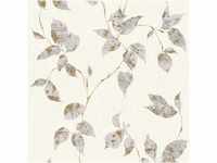 Bricoflor Blätter Tapete in Weiß Grau Gold Ranken Vliestapete mit Blatt Design
