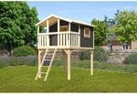 Karibu Stelzenhaus Benjamin mit Holzleiter Terragrau