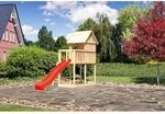 Karibu Kinderspielhaus Frieda Set Aktion 2 naturb. m. Anbau u. Rutsche Rot