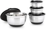 Relaxdays Sch&uuml;ssel Set 4er Edelstahl mit Deckel Rutschfest 14,5 cm x 25,5 cm x 25,5