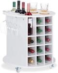 Relaxdays Weinregal MDF Kunststoff Wei&szlig; Rollbar 56 cm x 54 cm 13 kg