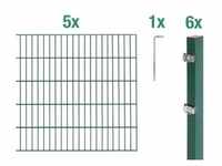 Metallzaun Grund-Set Doppelstabmatte Grün z. Einbetonieren 160 cm x 10 m