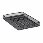 Relaxdays Besteckkasten Metallgeflecht Schwarz Rutschfest 6 F&auml;cher 5,1 cm x 28,6 cm