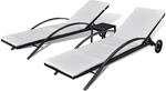 vidaXL Sonnenliegen mit Tisch Poly Rattan Schwarz 200 x 65 x 39 cm