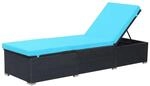 vidaXL Sonnenliege mit Auflage Poly Rattan Schwarz und Blau