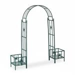 Relaxdays Rosenbogen Metall Dunkelgr&uuml;n mit Pflanzkasteneins&auml;tzen Freistehend