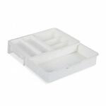 Relaxdays Besteckkasten Kunststoff Wei&szlig; Ausziehbar 6 cm x 23,5 cm x 31,5 cm 0,6 kg