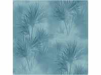 Bricoflor Blaue Tapete mit Palmen Tropische Vliestapete mit Farn Muster in...