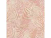 Bricoflor Farn Tapete in Apricot Aquarell Vliestapete mit Palmenblätter Design Rosa