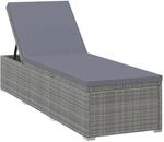 vidaXL Sonnenliege mit Auflage Poly Rattan Grau 195 x 60 x 31 cm