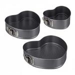 Relaxdays Herzbackform 3er Set Carbonstahl Anthrazit Antihaftbeschichtet 25 cm x 23,5