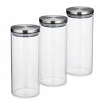 Relaxdays Vorratsglas 3er Set Borosilikatglas Edelstahl Transparent Luftdicht 22 cm x