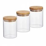Relaxdays Vorratsdosen 3er Set Glas Bambus Natur Luftdicht 600 ml