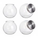 Relaxdays Bonbongl&auml;ser 4er Set Glas Edelstahl Transparent Silber Luftdicht 16 cm x