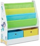Relaxdays Kinderregal Spanplatte Stoff Metall Mehrfarbig mit 2 Boxen und 3