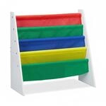 Relaxdays B&uuml;cherregal f&uuml;r Kinder MDF Metall Wei&szlig; Bunt mit 4 Stofff&auml;chern 60 cm x