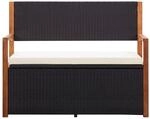 vidaXL Bank mit Stauraum 115 cm Poly Rattan Massivholz Akazie Schwarz
