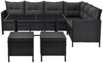 Juskys Polyrattan Gartenm&ouml;bel Lounge Manacor Schwarz mit Bez&uuml;gen in Dunkelgrau