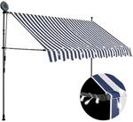 vidaXL Einziehbare Markise Handbetrieben mit LED 250 cm Blau und Wei&szlig; 145844
